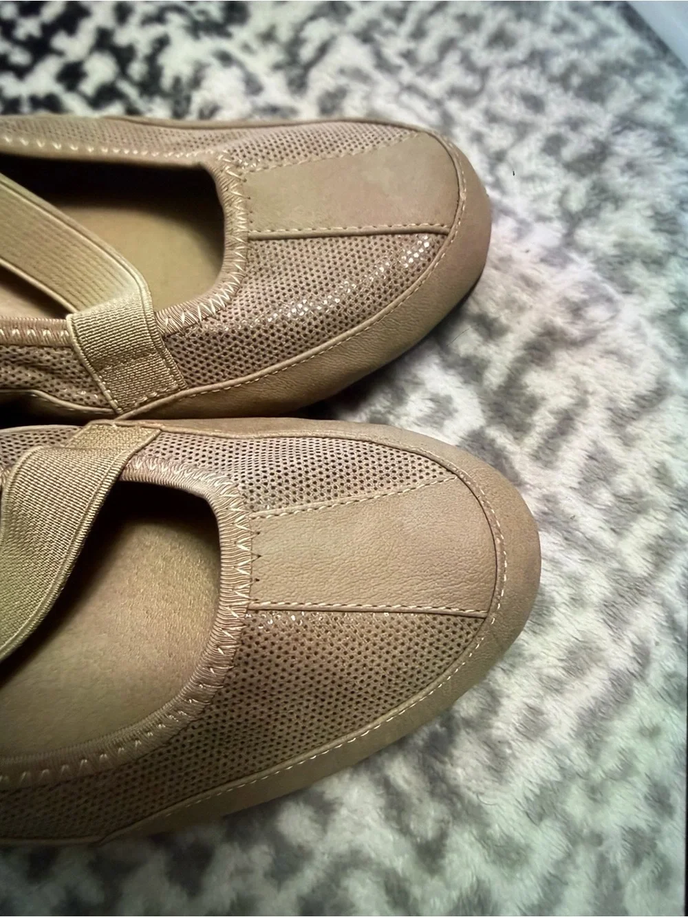 Laura Ashley Taupe Mary Jane Wedges with Elastic Cross Strap